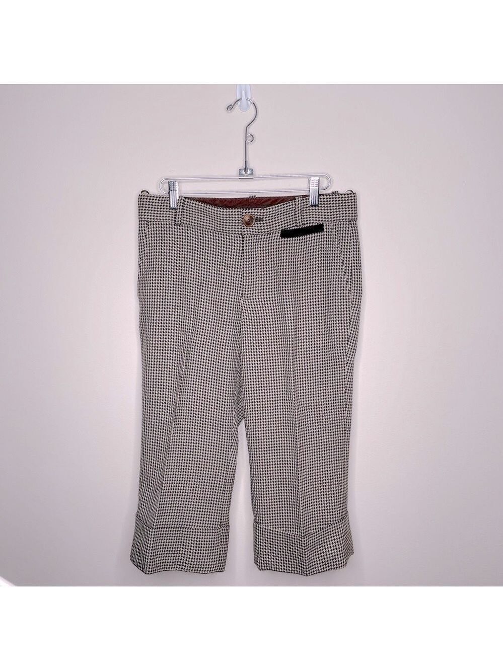 Pink Tartan Vintage Houndstooth Cropped Wool TrousersBrown & Cream Size 6